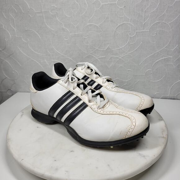 Adidas Traxion Spiked Golf Shoes Mens 8.5 White Black Leather Lace Up Oxford - Picture 9 of 16